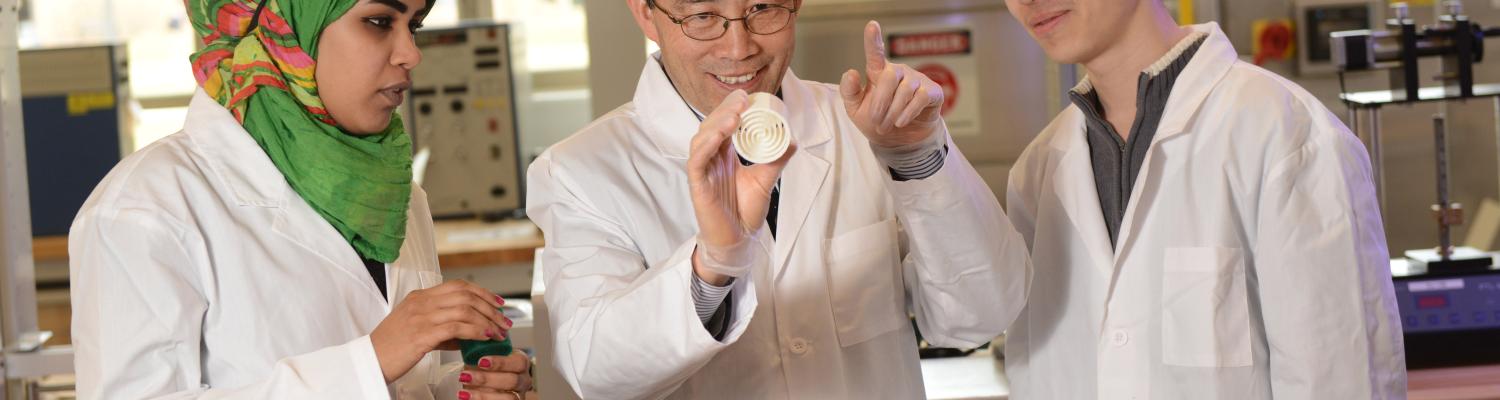 Students learn from Yanhai Du, Ph.D., an assistant professor in þҹӰԺѹۿ State’s College of Applied Engineering, Sustainability and Technology, in a lab in the college’s new Aeronautics and Technology building.