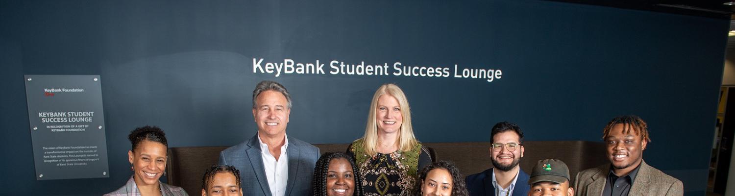 Representatives from KeyBank Foundation visit with University College staff and Key Connections alumni and students at ɫ. 