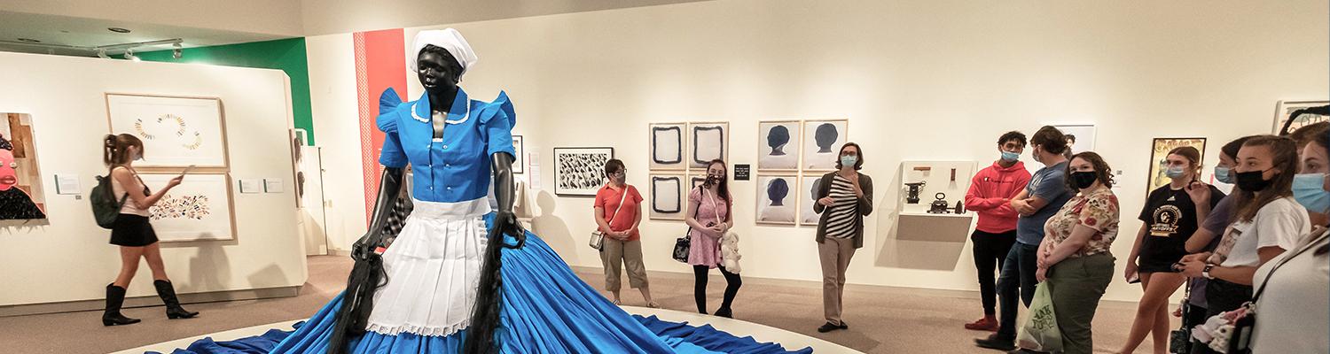 Installation shot of TEXTURES: the history and art of Black hair at the KSU Museum