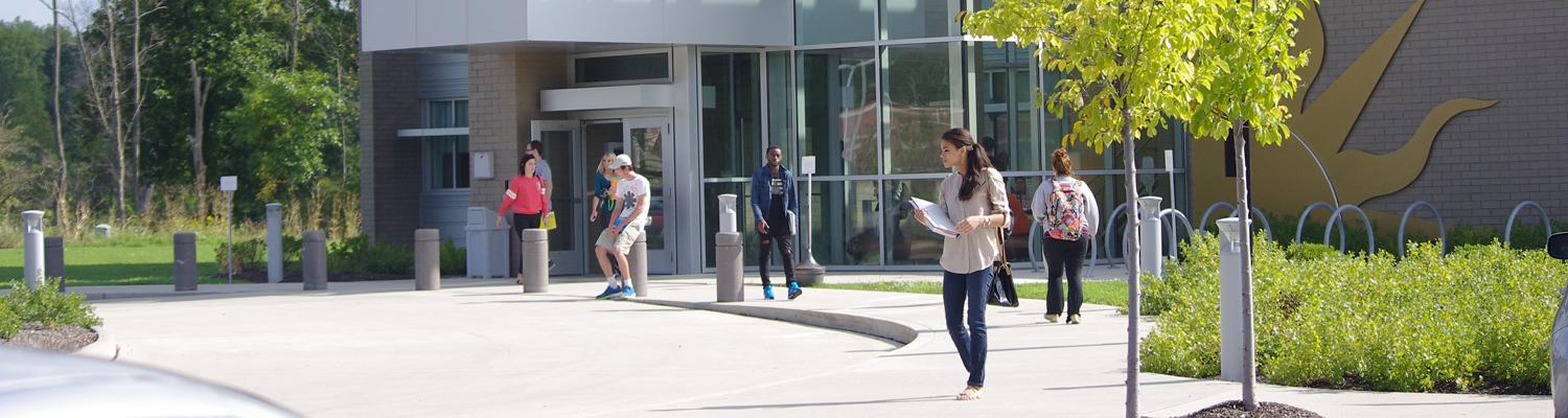 Students on campus walking