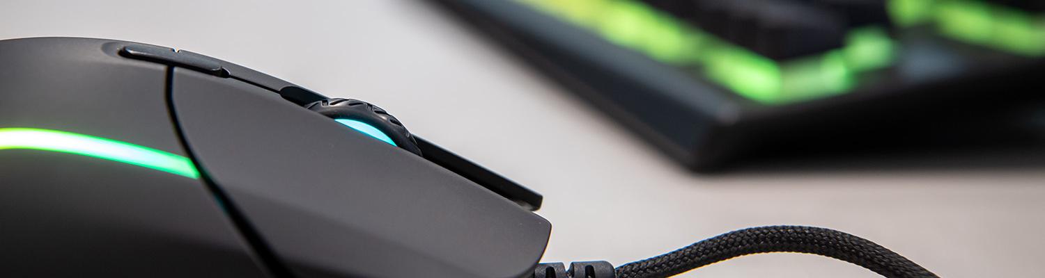 Closeup view of a mouse and keyboard