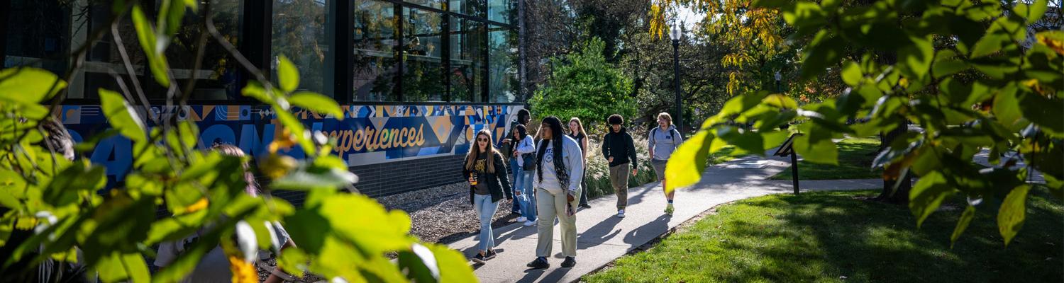 Students taking a tour of the Kent Campus