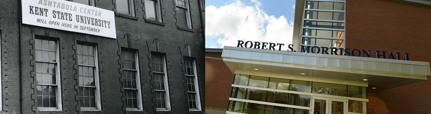 ������Ƶ State Ashtabula Park Avenue Building in 1957 and Robert S. Morrison Hall in 2017