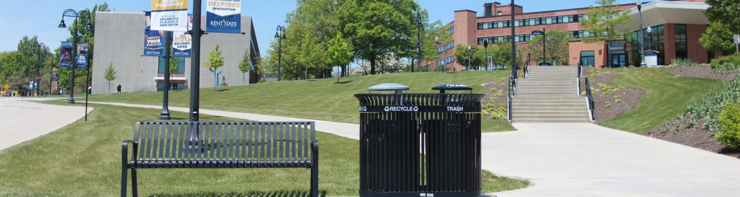 Trash and recycling bin near Bowman Hall