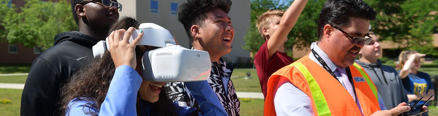 Students observing drone