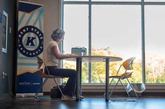 Student studying indoors at Ashtabula