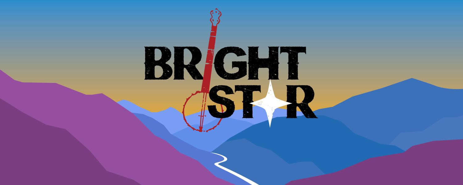 Bright star poster with endless mountains and a banjo