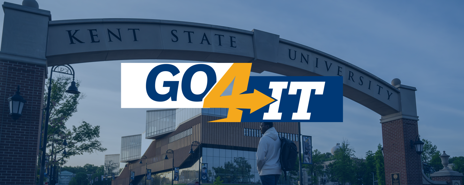 Kent State arch with the Go 4 It logo overlayed on top.