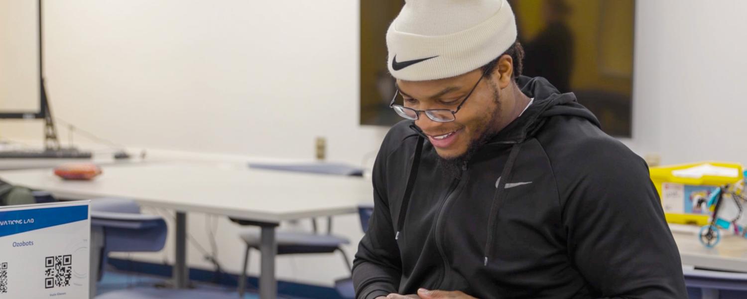 A student in the Learning Innovations Lab, White Hall.