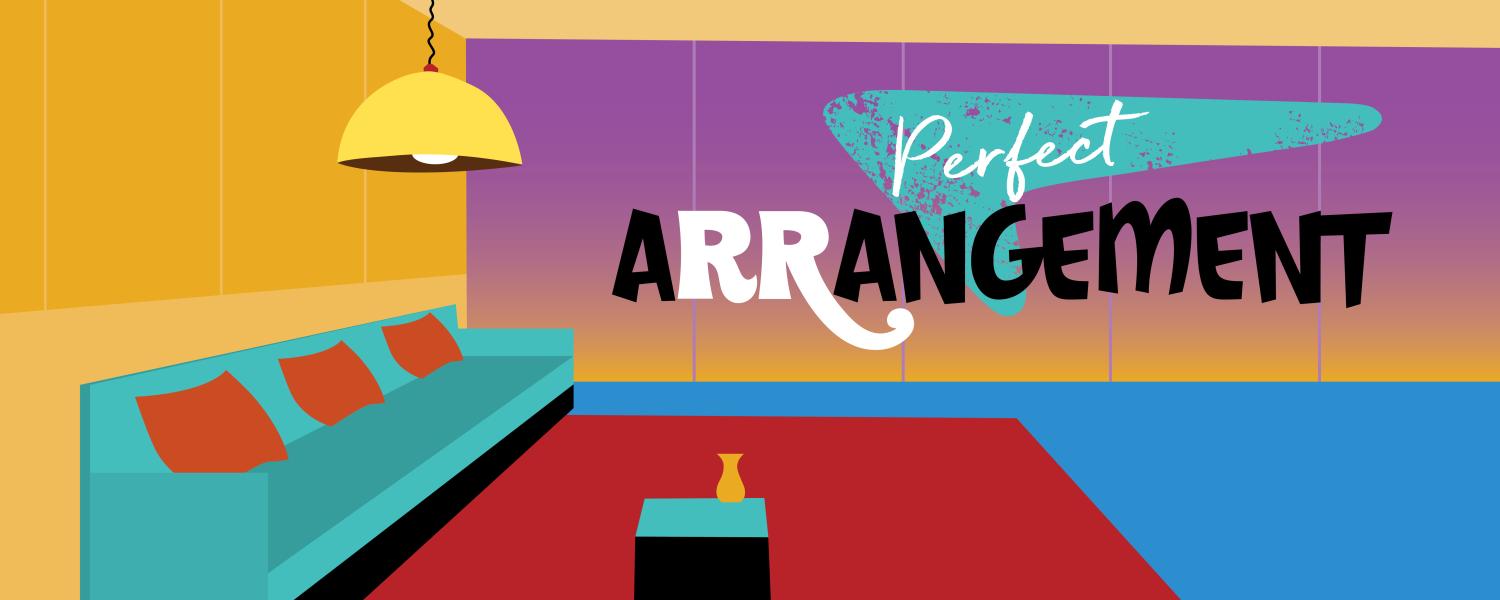 the perfect arrangement posts featuring a mid-century modern living room with bright colors
