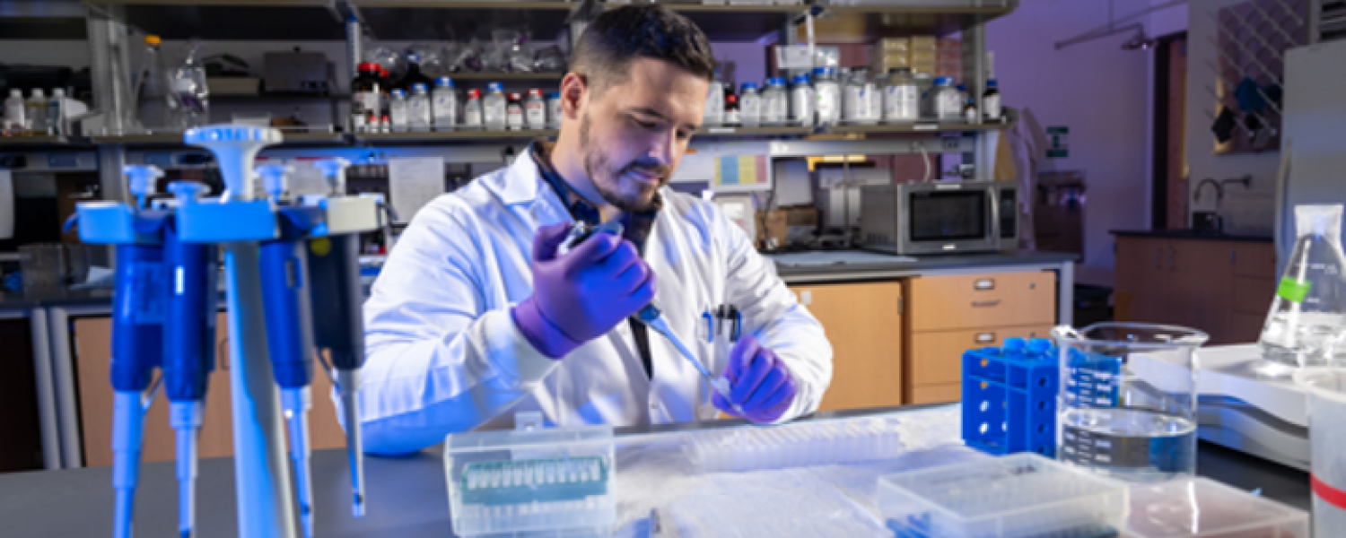 researcher pipetting