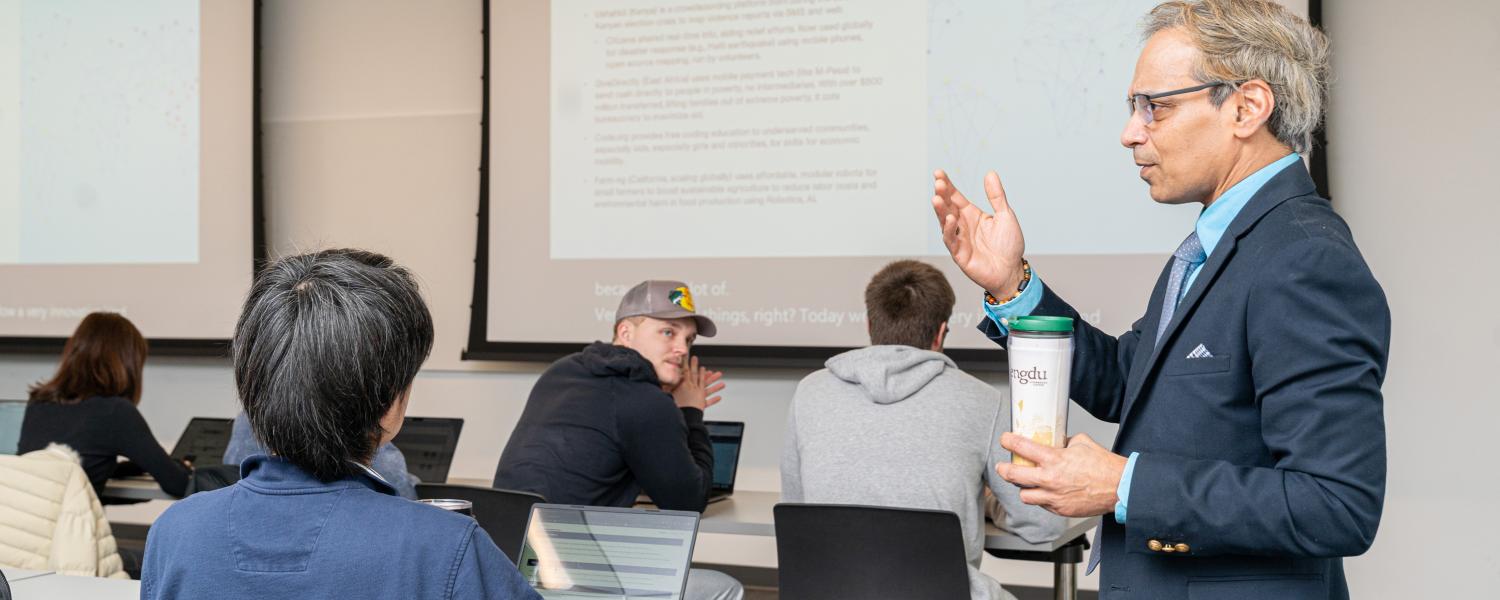 Professor teaching to full time mba classroom
