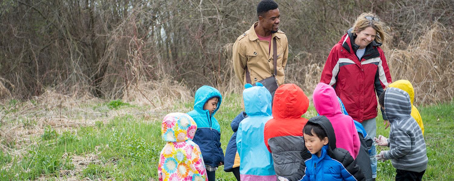 Child Development Center kindergartners outside
