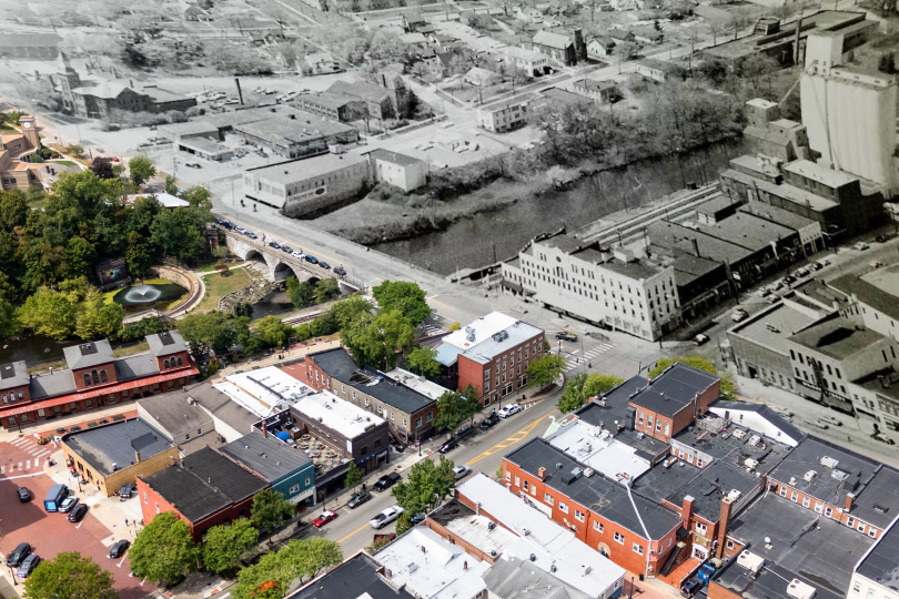 Aerial images of Kent in black and white and color