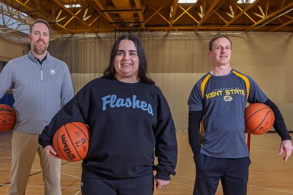 Julia Michalak, center, a Kent State senior, with her two mentor-professors Doug Ellison and Kevin Eckert