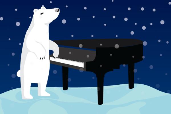 graphic of a polar bear playing piano