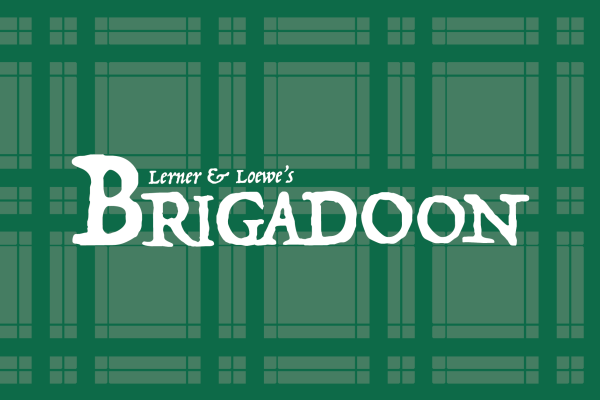Lerner and Loewe's Brigadoon logo over green tartan plaid