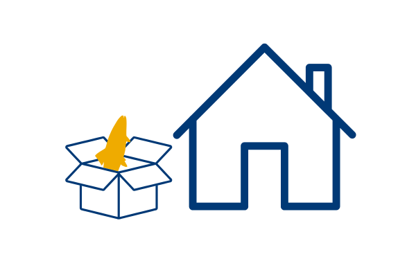 Graphic of a phish being delivered to a house in a box, representing brushing scams.