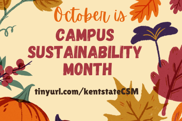 A background of fall leaves with text that reads: "October is Campus Sustainability Month."