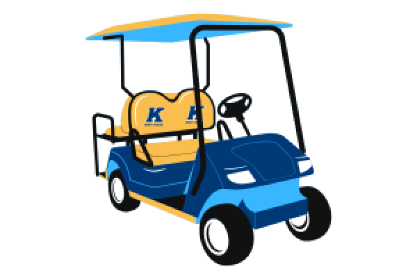 A blue and gold golf cart with KSU emblems on it