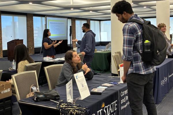 Student chat with campus organizations at the 2026 International Student Resource Fair