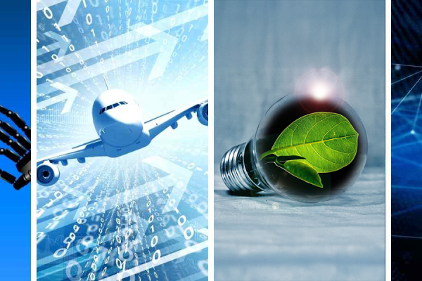 Graphic depicting four research themes with four images