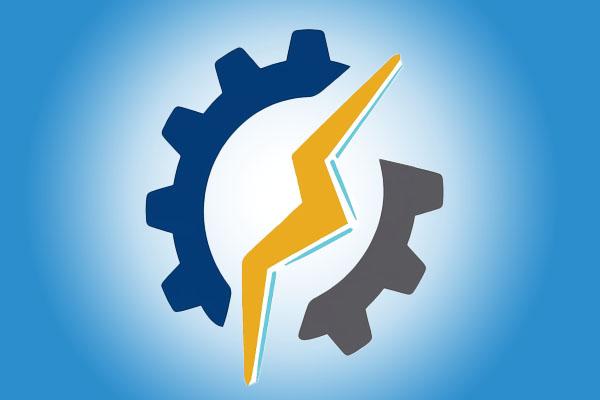 Gears surrounding a flash of lightning