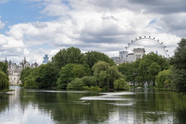 Landscape of London, England with blue skies.