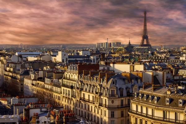 A photo of Paris, France at dusk.