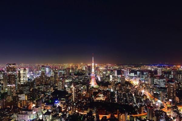 Tokyo, Japan skyline at night.