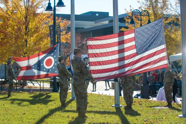 Flags flying at Veteran's Day Ceremony