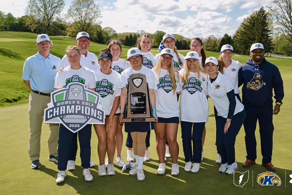 Womens Golf poses after winning the MAC Title again, April 2026