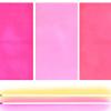 A vibrant painting with textured pink rectangles and two bars of neon lights set below it.