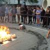 People gathered around a fire