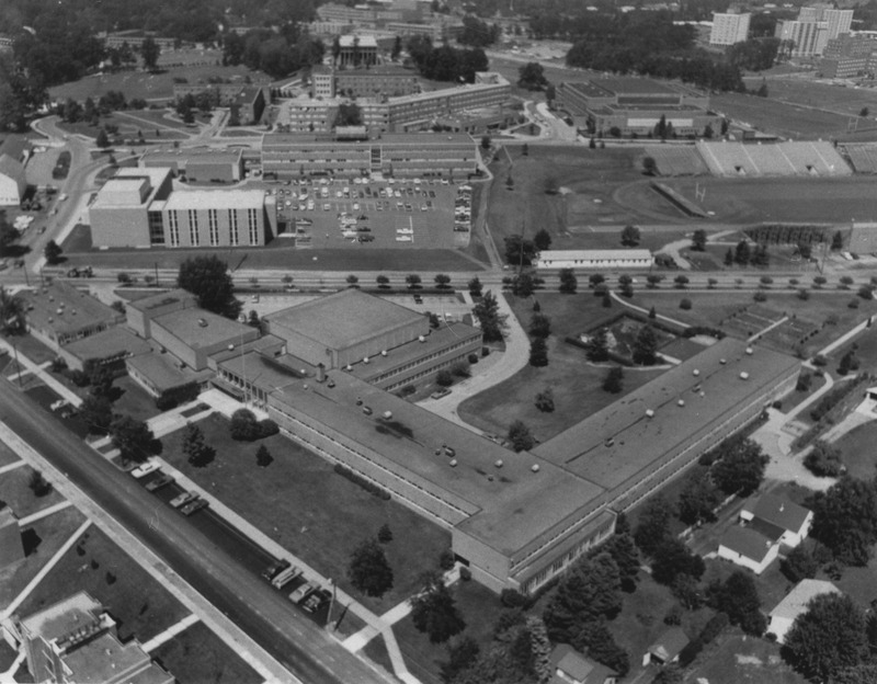 University School aerial photo from 1960s