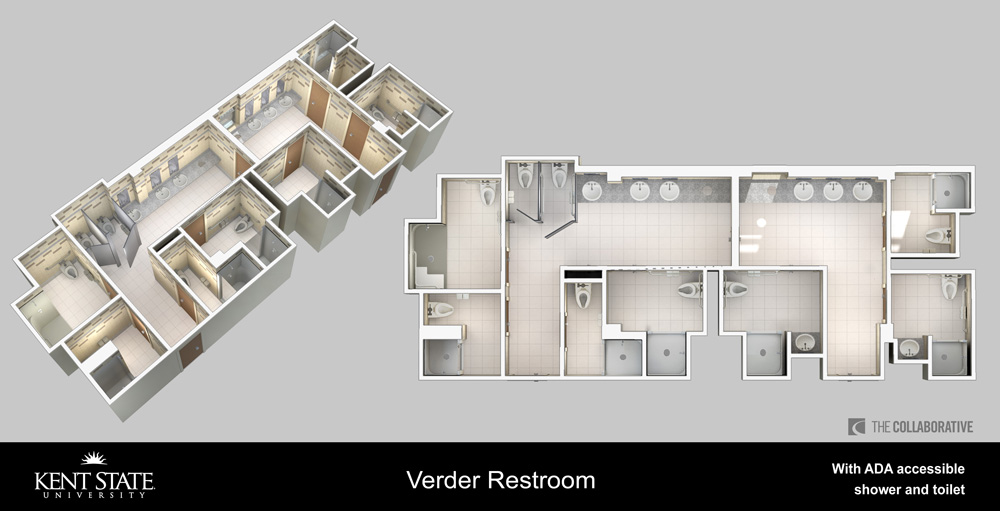 Verder restroom with ADA accessible shower and toilet diagram